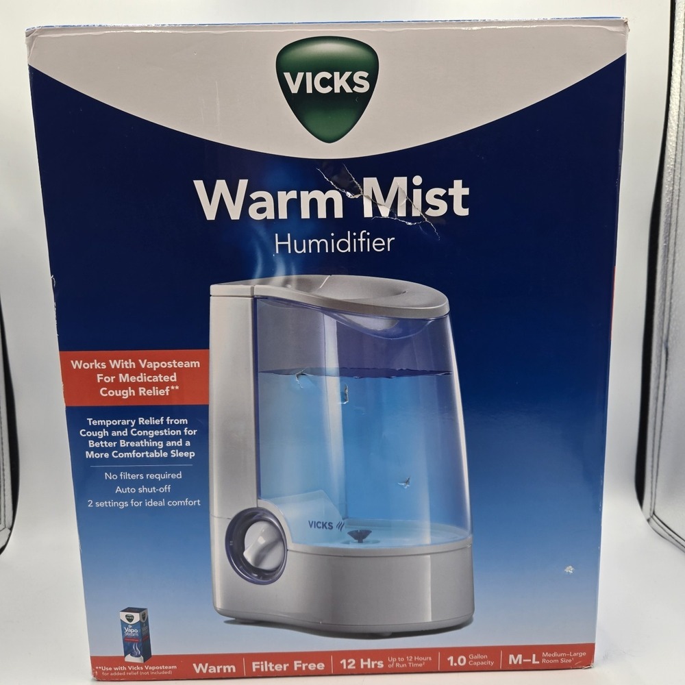 NEW Vicks Warm Mist Humidifier Large Model‎ V745WB Filter Free 1 Gallon W/ Vicks